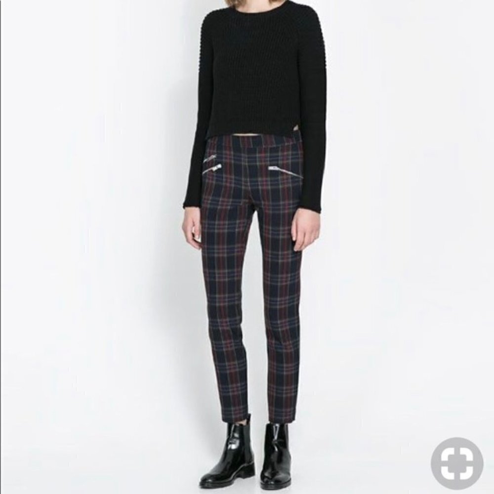 Zara Woman Plaid Pants with Pocket Zippers X-Small